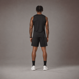 Model wearing the RAWS Off-Court Tank Top and Shorts in Black, back view