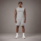 Model wearing the RAWS Off-Court Tank Top and Shorts in Grey, front view