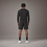 Model wearing the RAWS Basketball Shooting Long Sleeve T-Shirt in Black with Shooting Shorts, back view