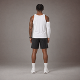 Model wearing the RAWS Basketball Vest in White with Shooting Sleeve, Shooting Shorts and Socks, back view