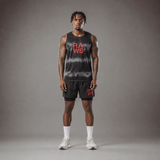 Camiseta sin mangas de malla para correr RAWS para hombre - Negro teñido / Rojo | Malla transpirable de alto rendimiento