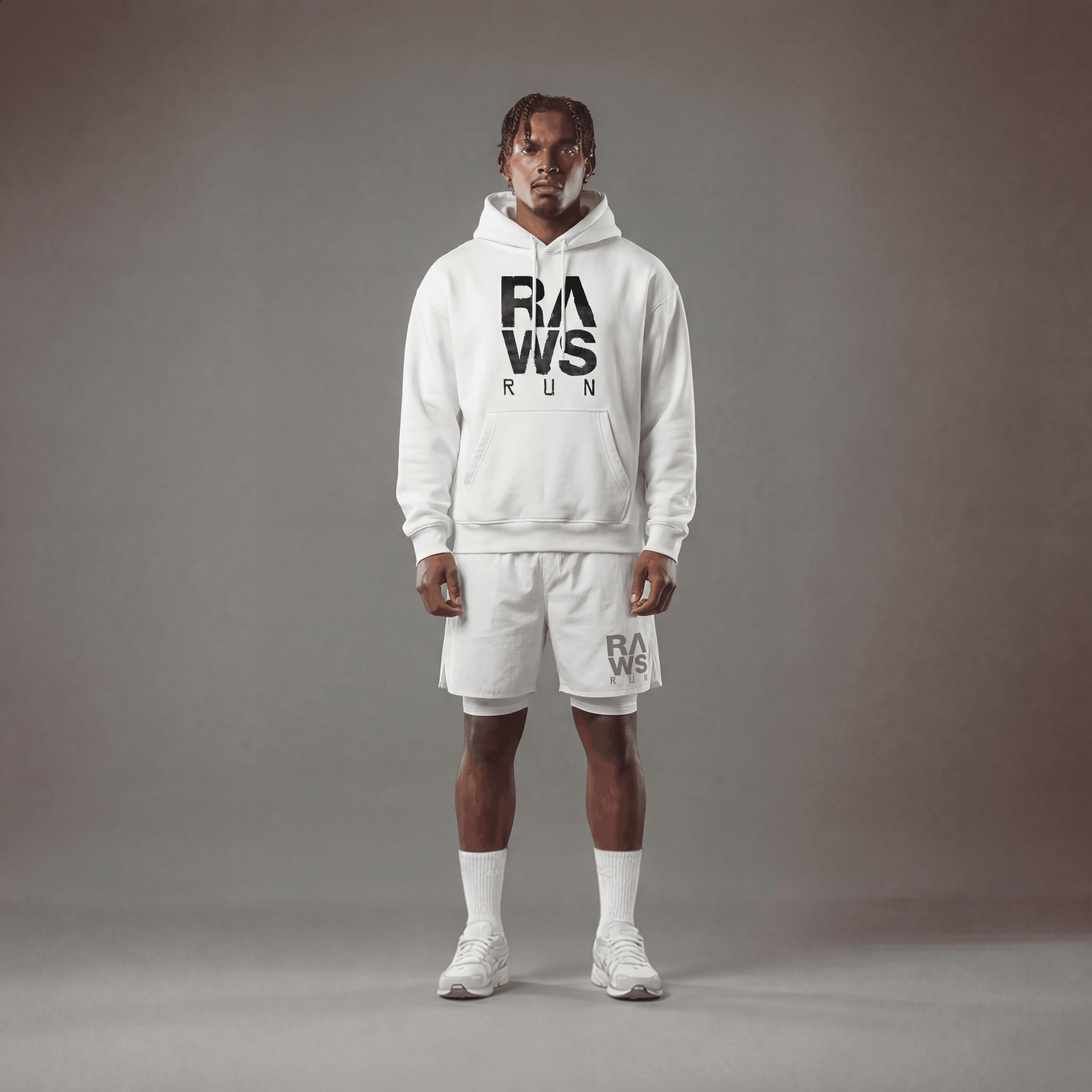 RAWS HARDLOOPSHORTS MET COMPRESSIE  : WIT / ZWART