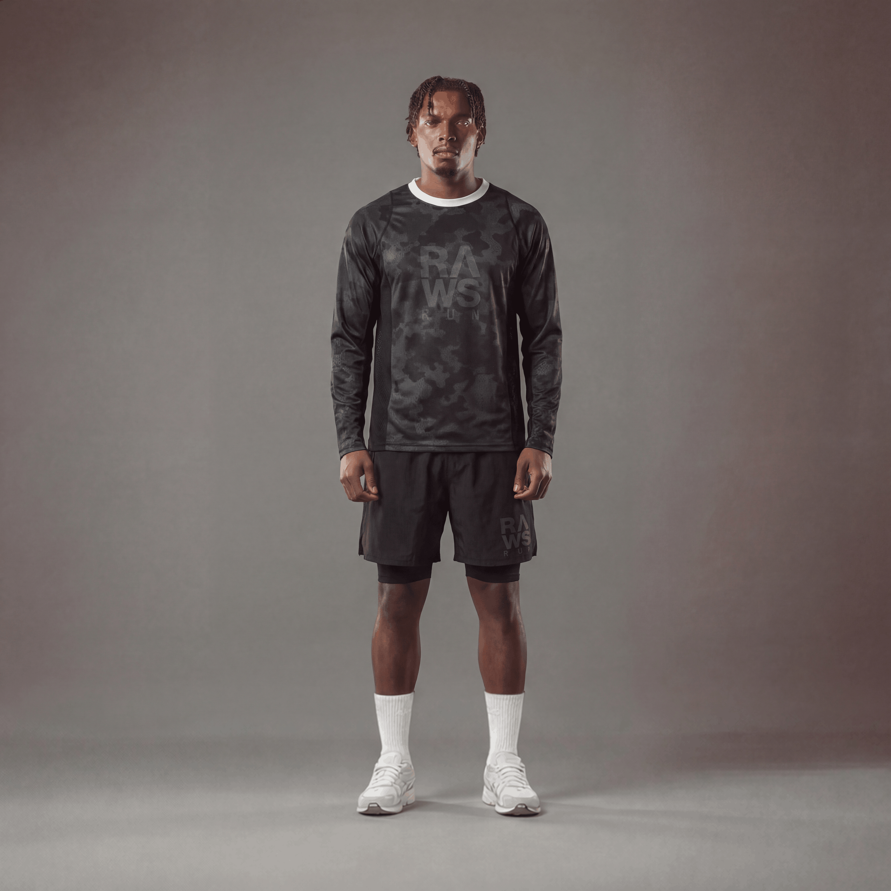 RAWS RUNNING WARM UP CAMO LONG SLEEVE T-SHIRT : BLACK
