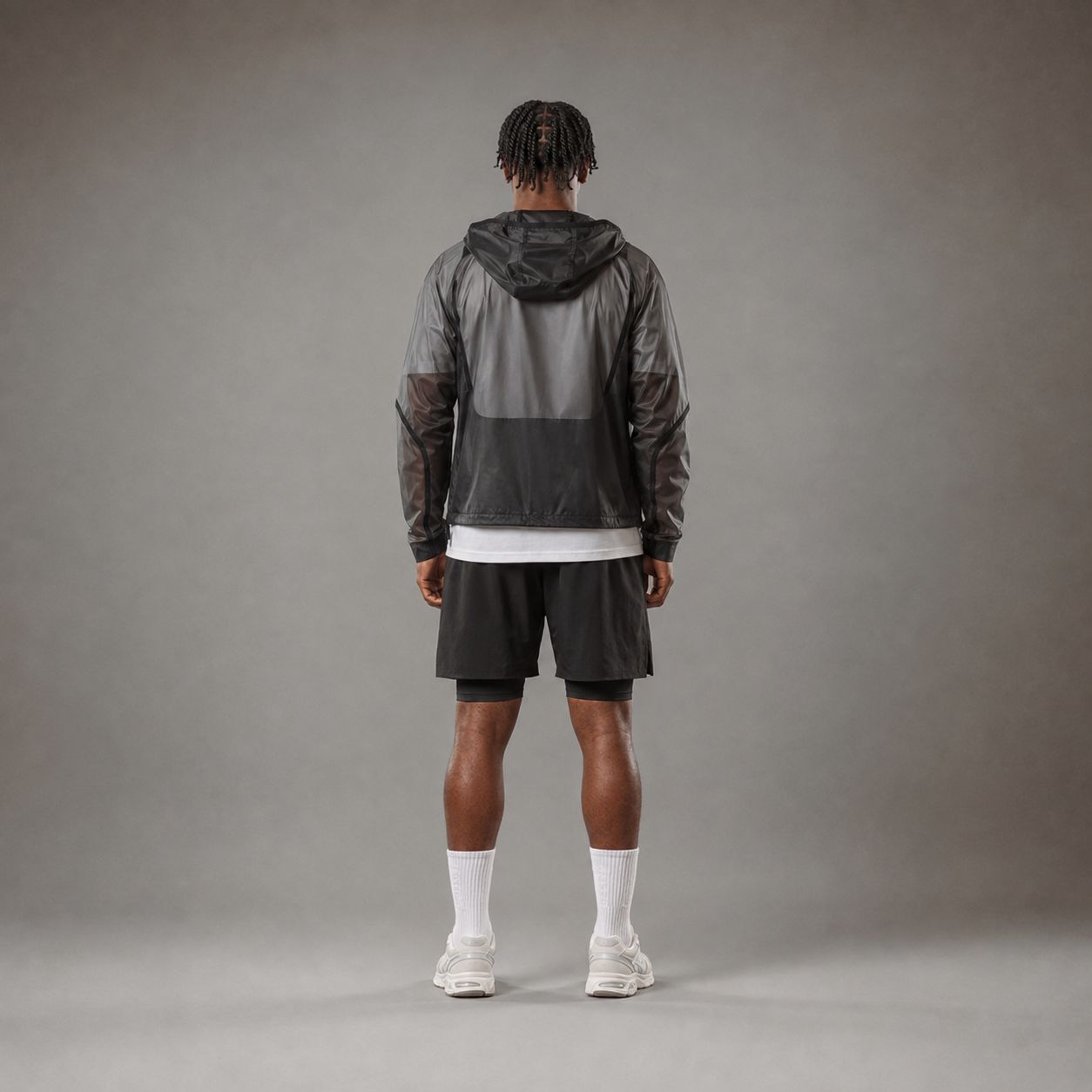Chaqueta cortavientos de running para hombre RAWS - Negro translúcido | Ligera, cortavientos y de alto rendimiento
