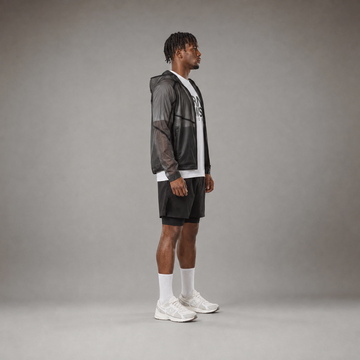 Chaqueta cortavientos de running para hombre RAWS - Negro translúcido | Ligera, cortavientos y de alto rendimiento