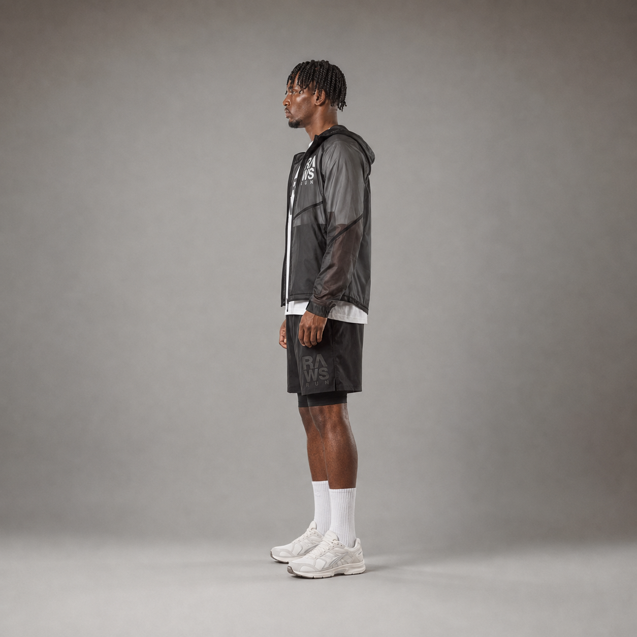 Chaqueta cortavientos de running para hombre RAWS - Negro translúcido | Ligera, cortavientos y de alto rendimiento