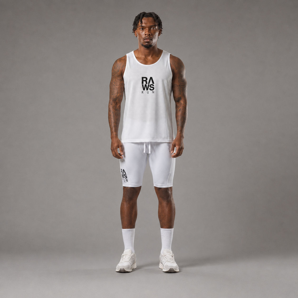 Mallas de compresión para correr RAWS para hombre - Blanco / Negro | Compresión de alto rendimiento