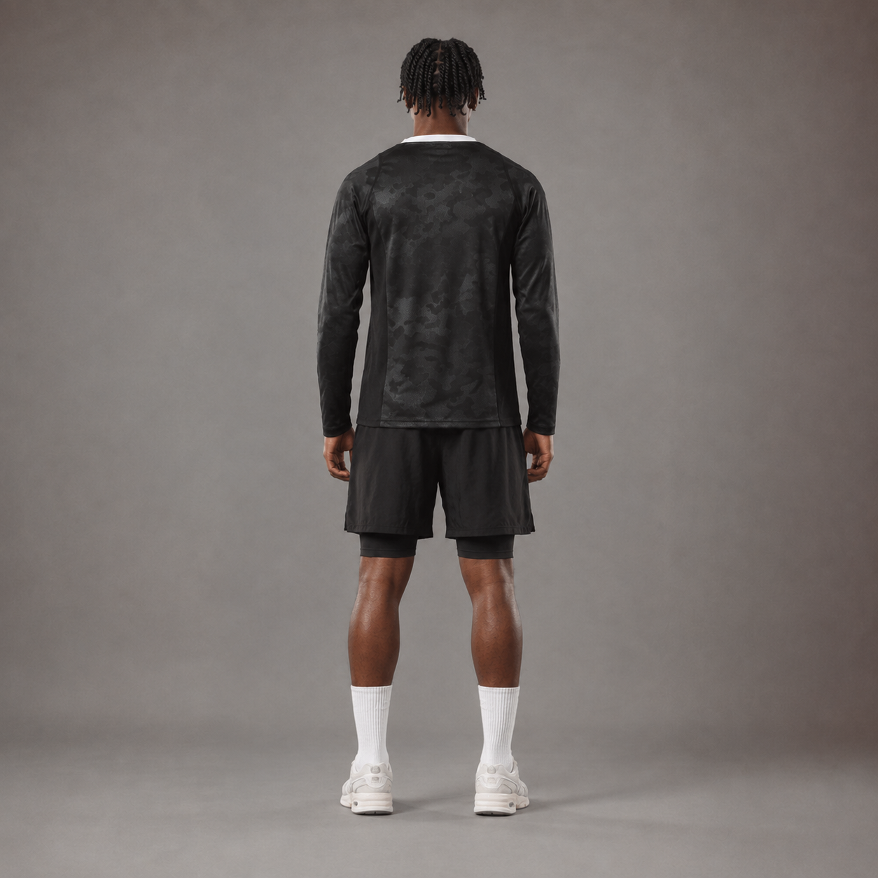 Camiseta de manga larga de camuflaje para hombre RAWS para correr - Negra | Ropa deportiva de alto rendimiento para correr