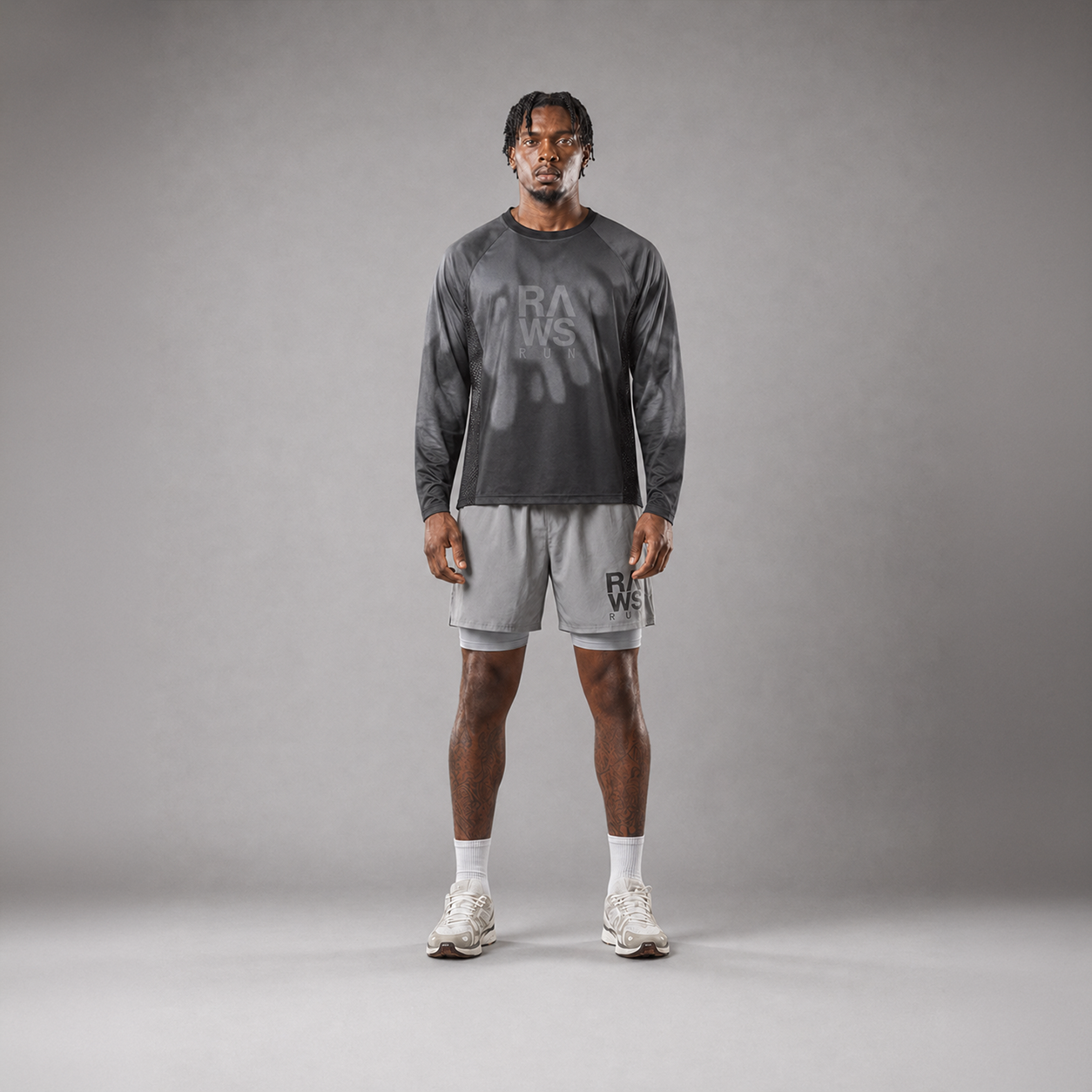RAWS langærmet opvarmnings-T-shirt til mænd – Grå / Sølv | Funktionelt løbetøj