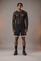 Camiseta de manga larga acanalada para hombre de RAWS - Negro / Rojo | Entrenamiento de alto rendimiento