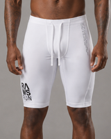 RAWS Men's Running Compression Half Tights - White / Black | High Performance Compression
