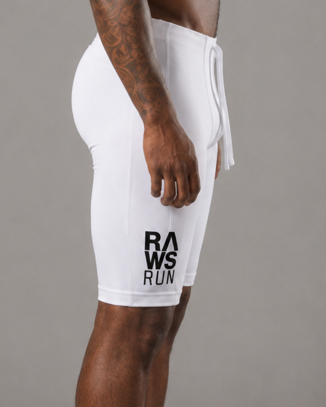 RAWS Men's Running Compression Half Tights - White / Black | High Performance Compression