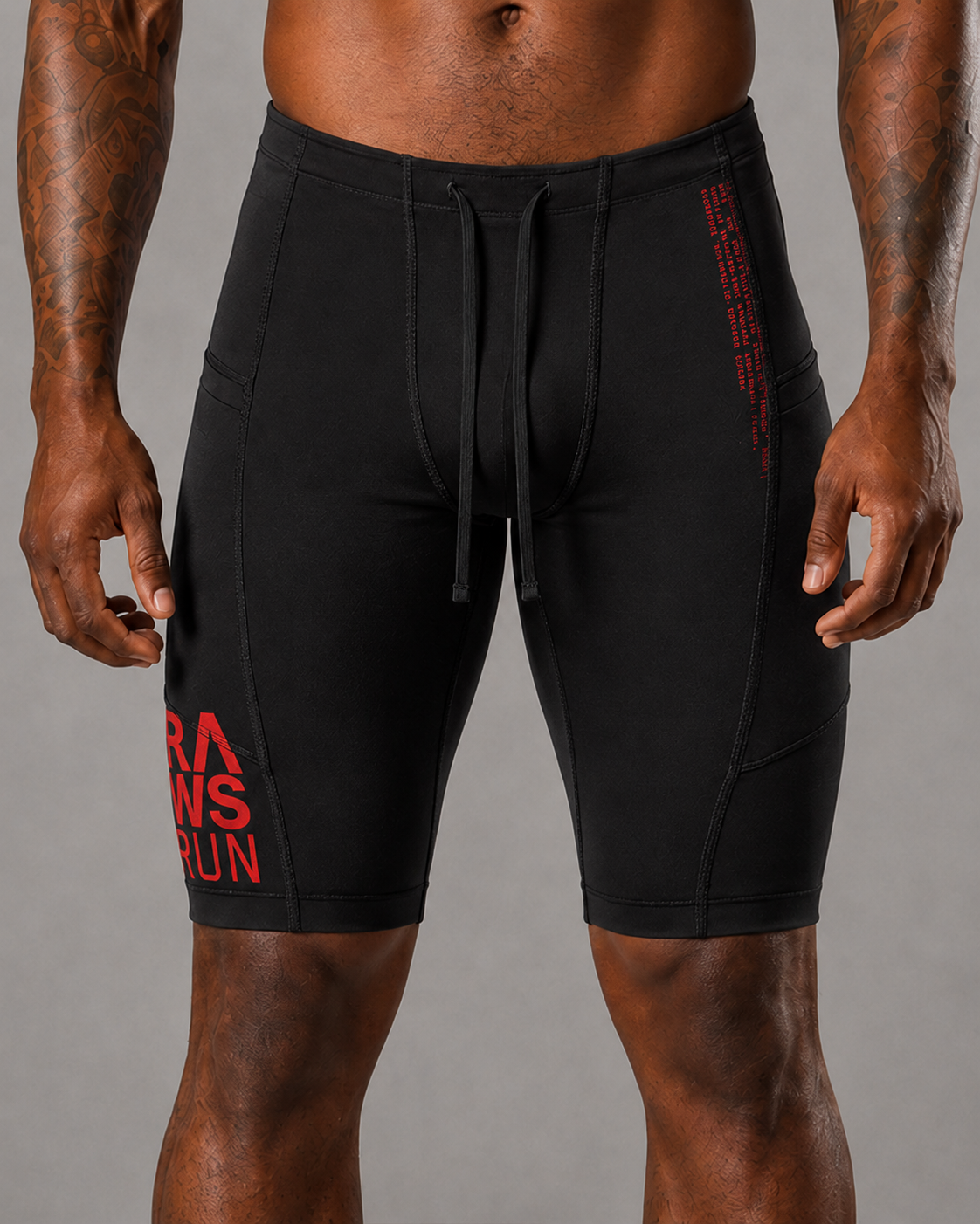 RAWS Men's Running Compression Half Tights - Black / Red | High Performance Compression