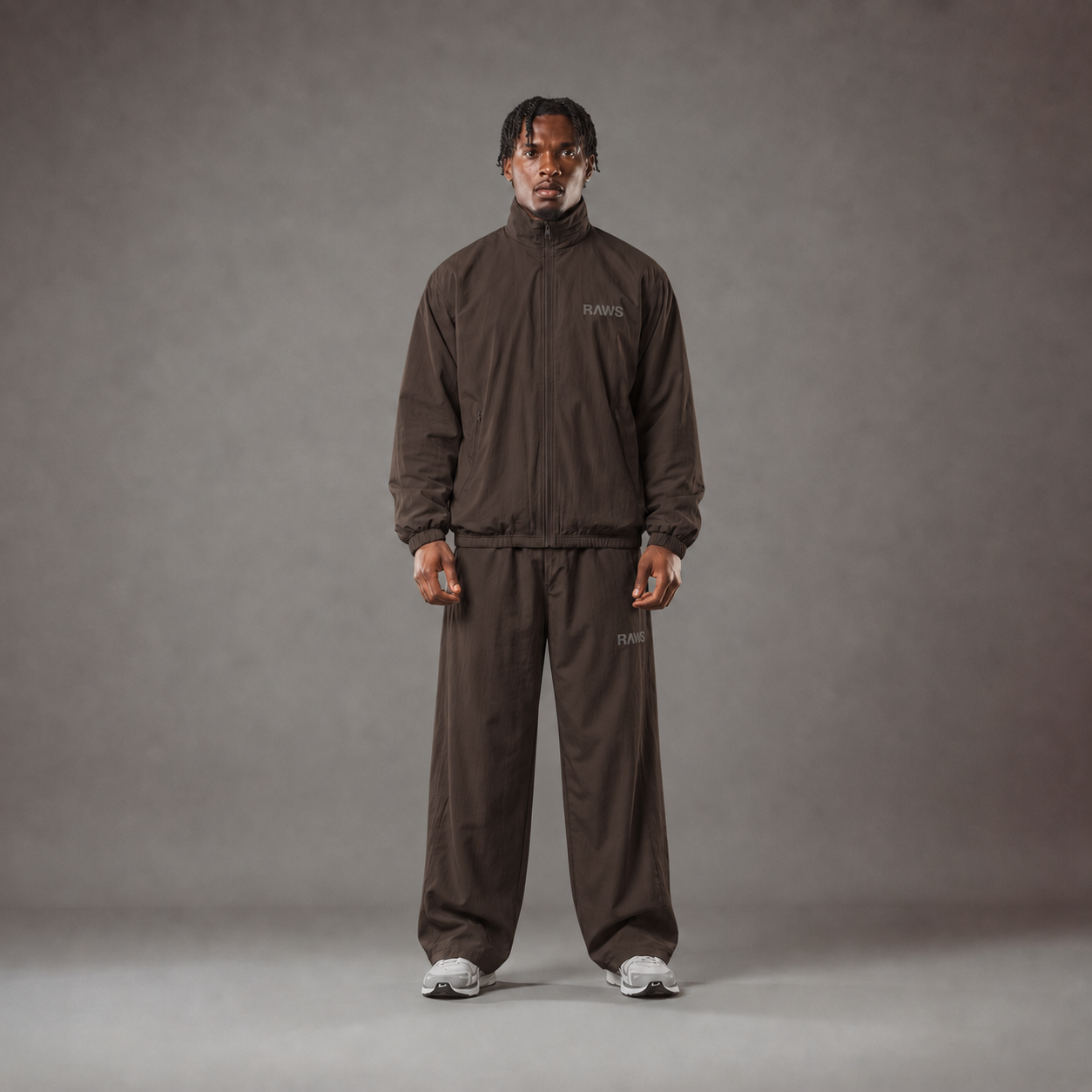 RAWS Men's Essentials Nylon Tracksuit Jacket - Brown | Premium Everyday Activewear