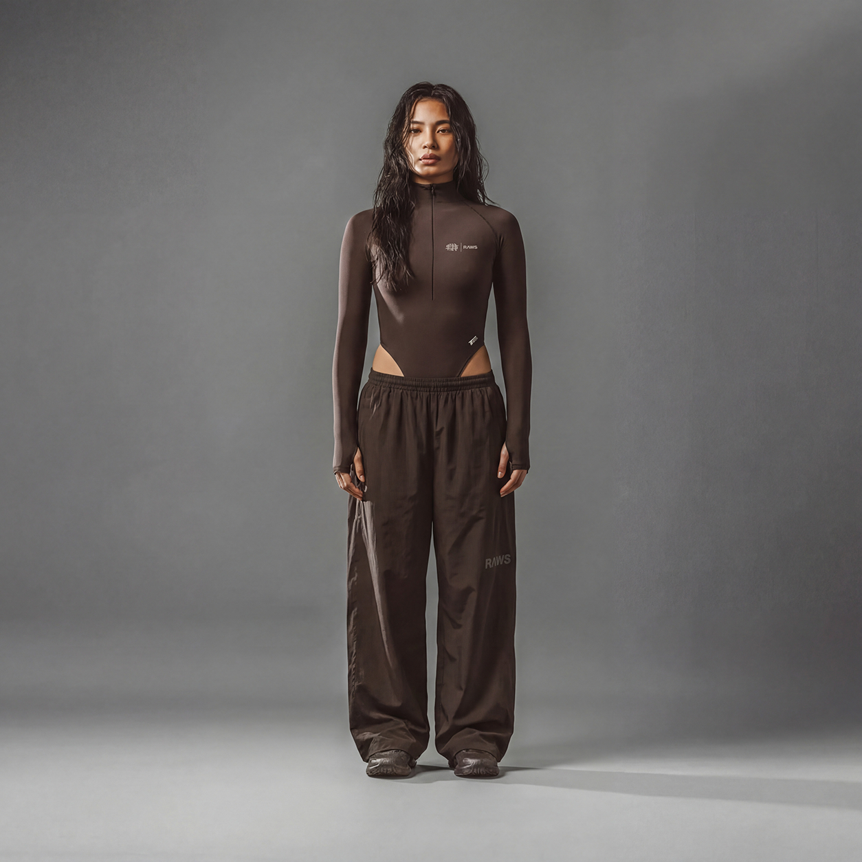 RAWS Women's Zip Bodysuit - Brown | Women's Performance Activewear