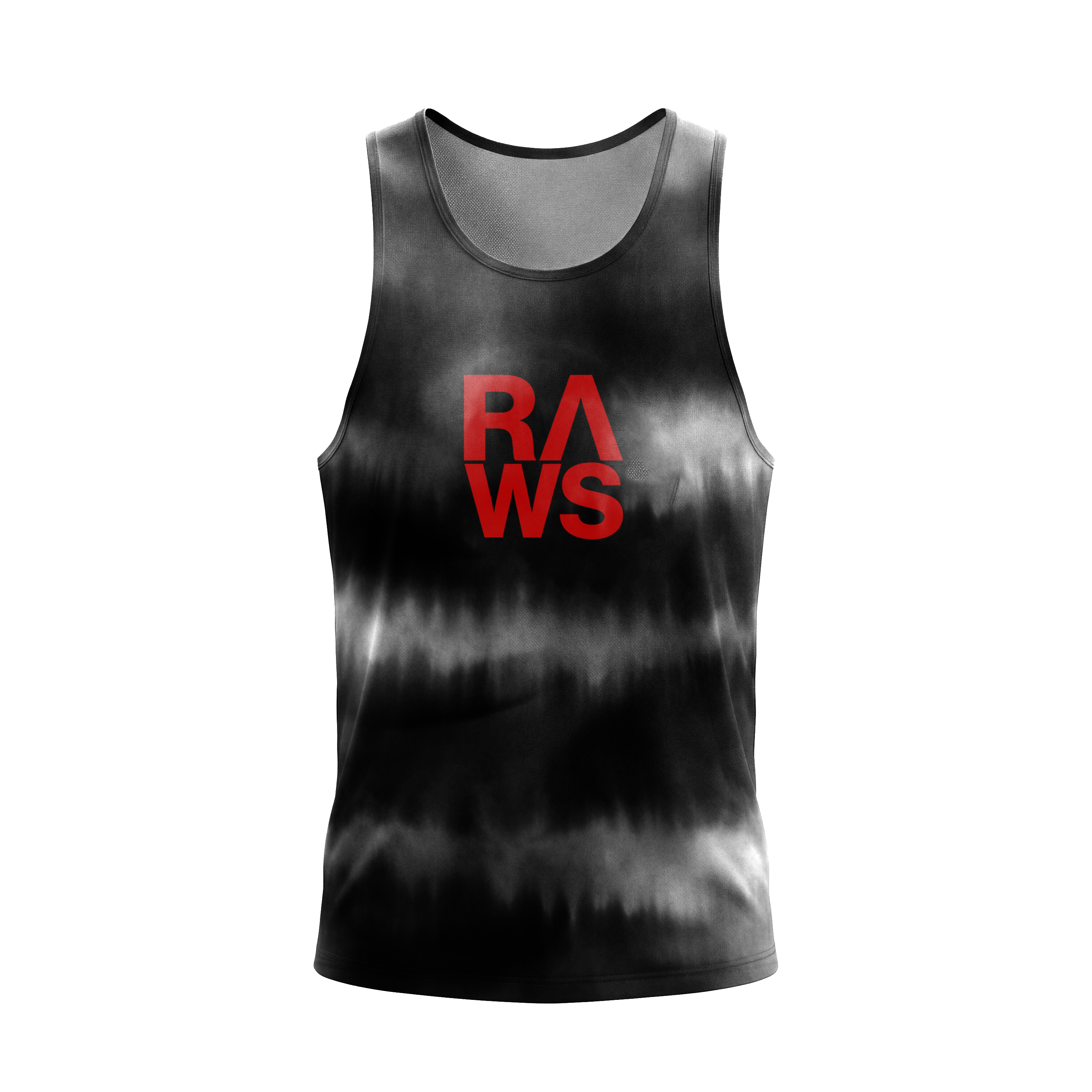 RAWS MESH RUNNING SLEEVELESS SINGLET : BLACK DYE / RED