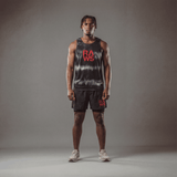 RAWS MESH RUNNING SLEEVELESS SINGLET : BLACK DYE / RED