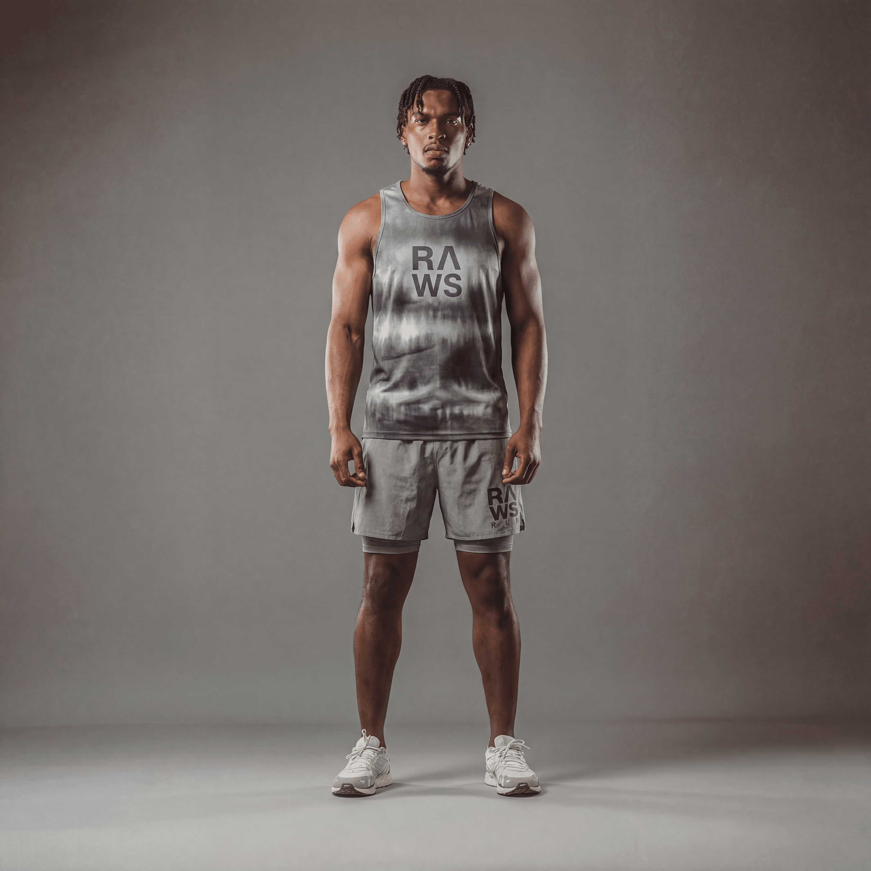 RAWS MESH RUNNING SLEEVELESS SINGLET : GREY DYE / SILVER
