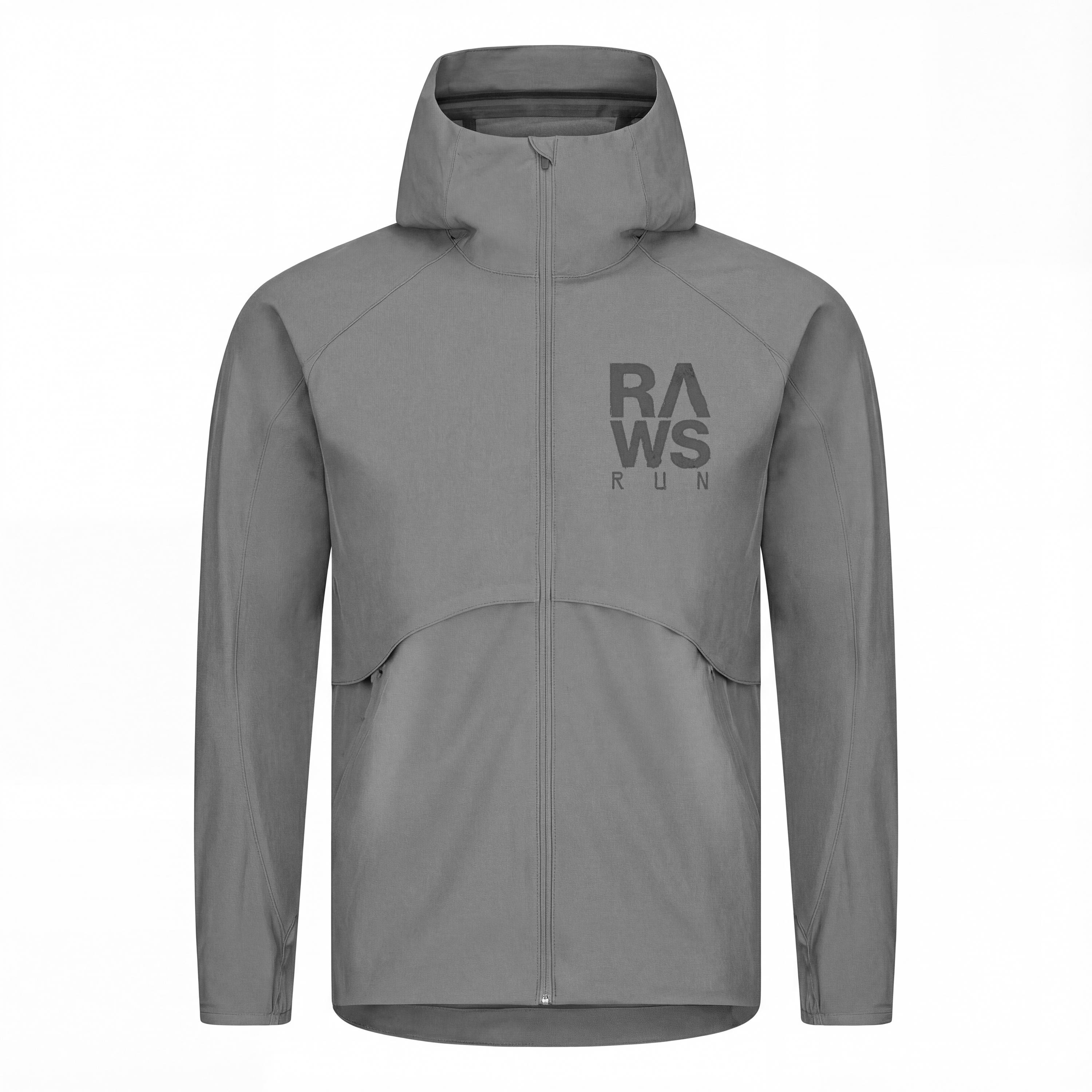 RAWS RUNNING HOODED SHELL WINDBREAKER JACKET : GREY / SILVER – RAWS+