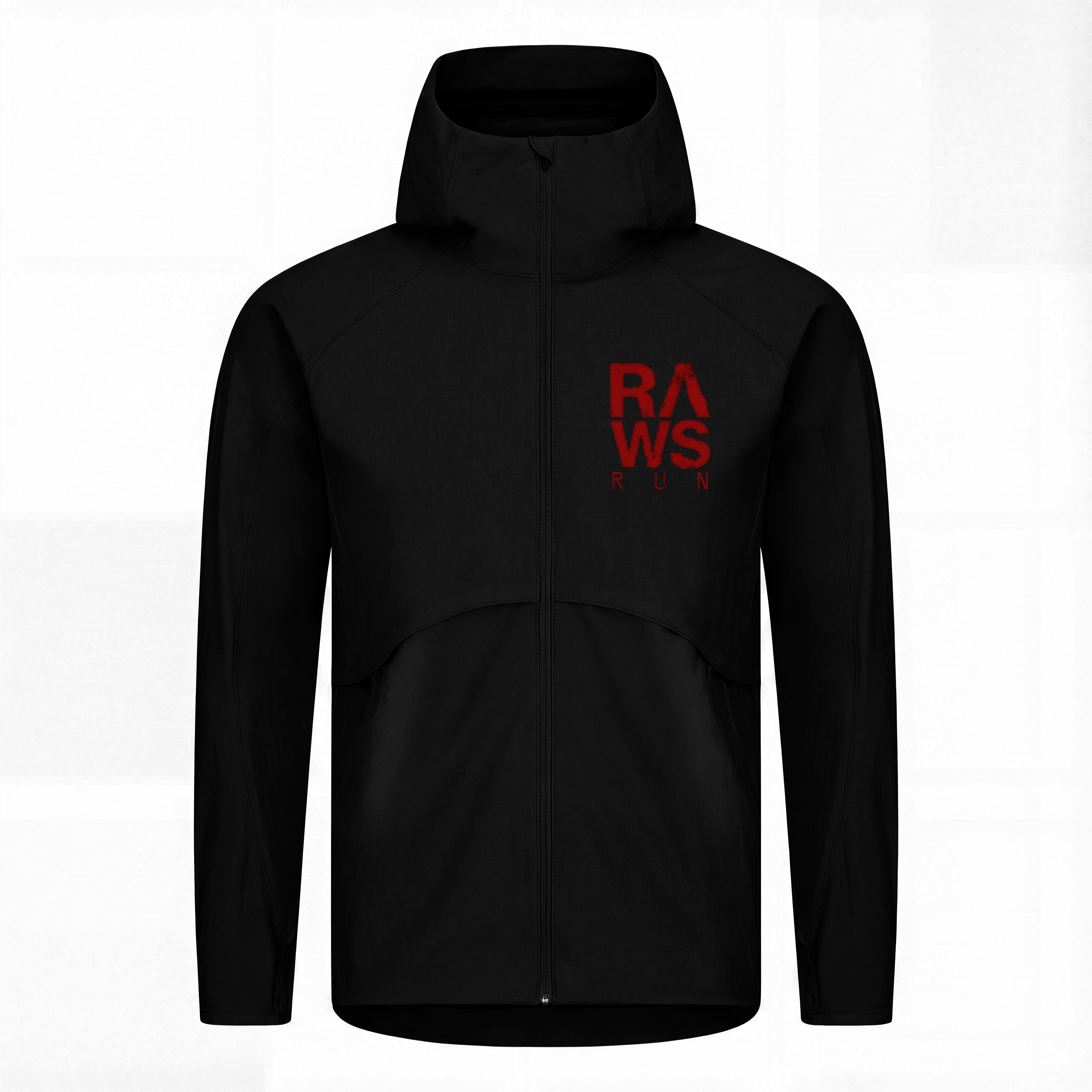 RAWS RUNNING HOODED SHELL WINDBREAKER JACKET  : BLACK / RED