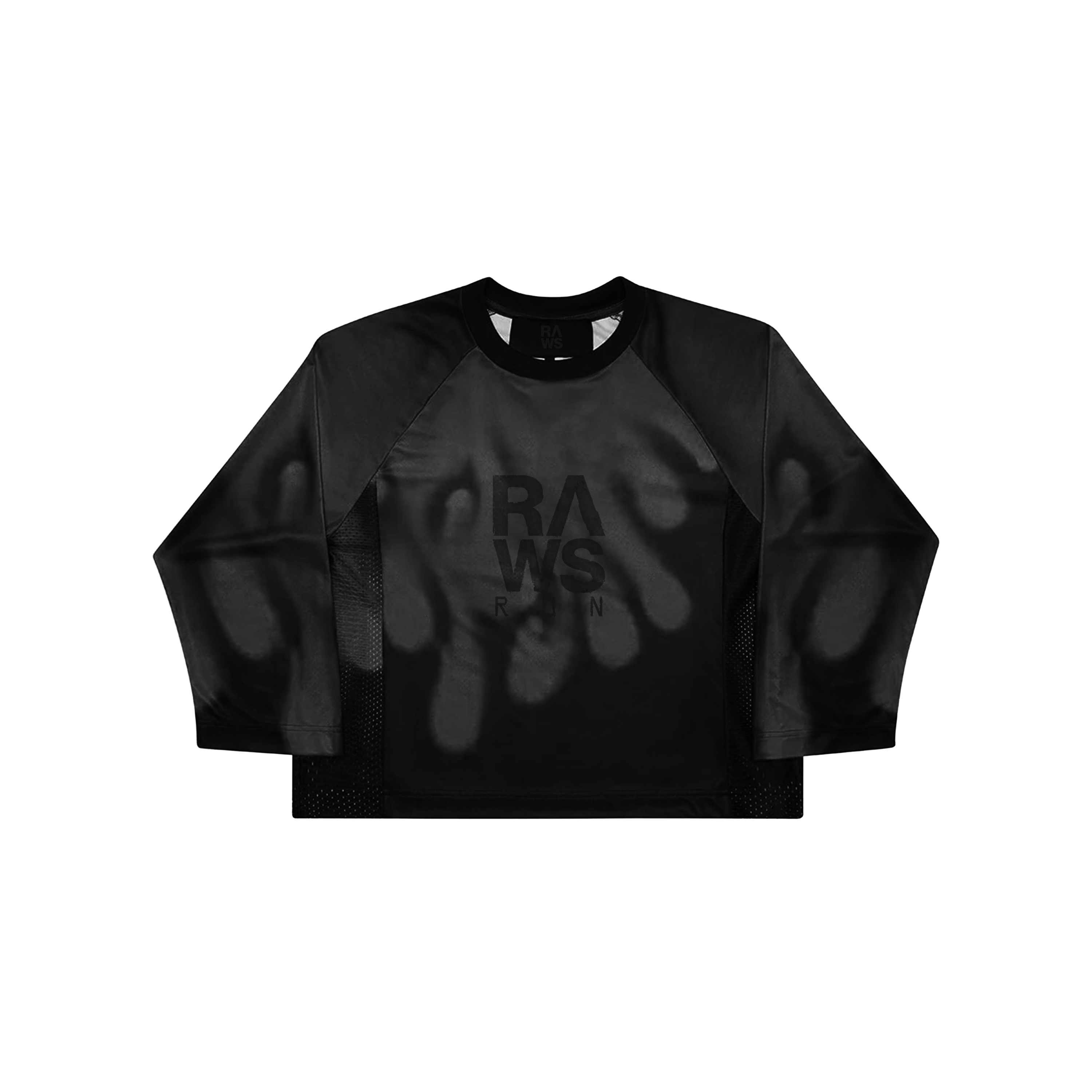 RAWS RUNNING WARM UP LONG SLEEVE T-SHIRT : BLACK / BLACK