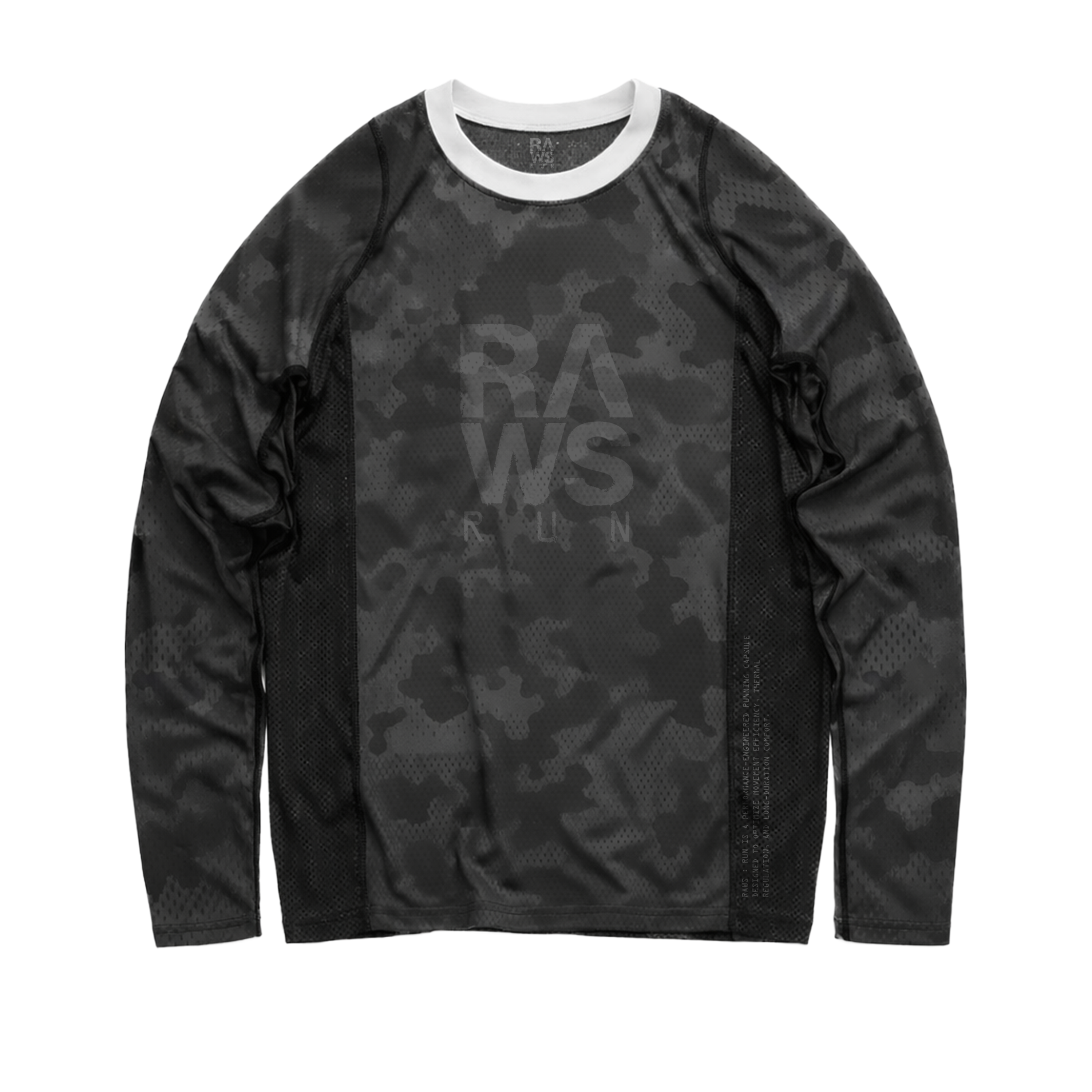 RAWS RUNNING WARM UP CAMO LONG SLEEVE T-SHIRT : BLACK