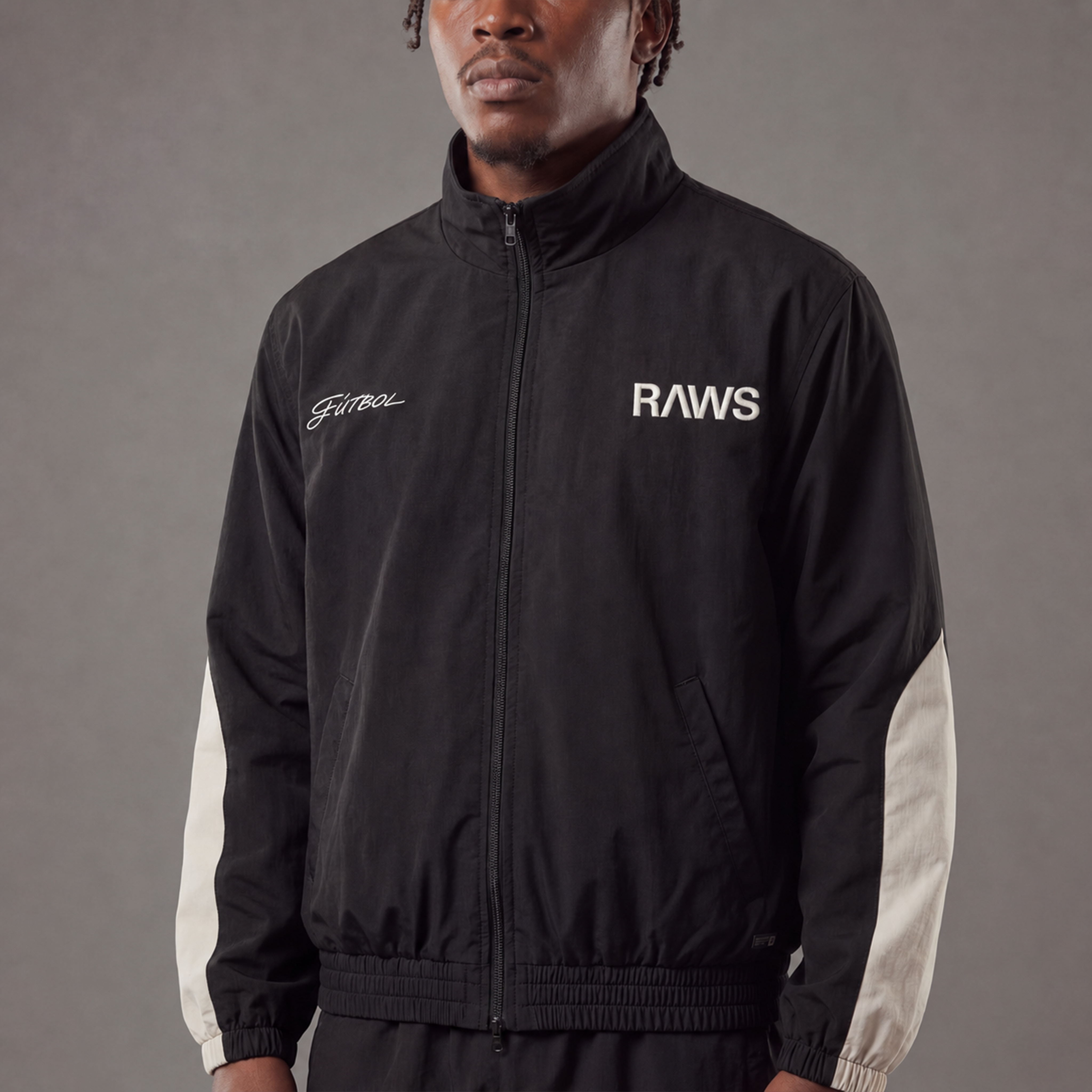 RAWS FUTBOL NYLON TRACKSUIT JACKET : BLACK