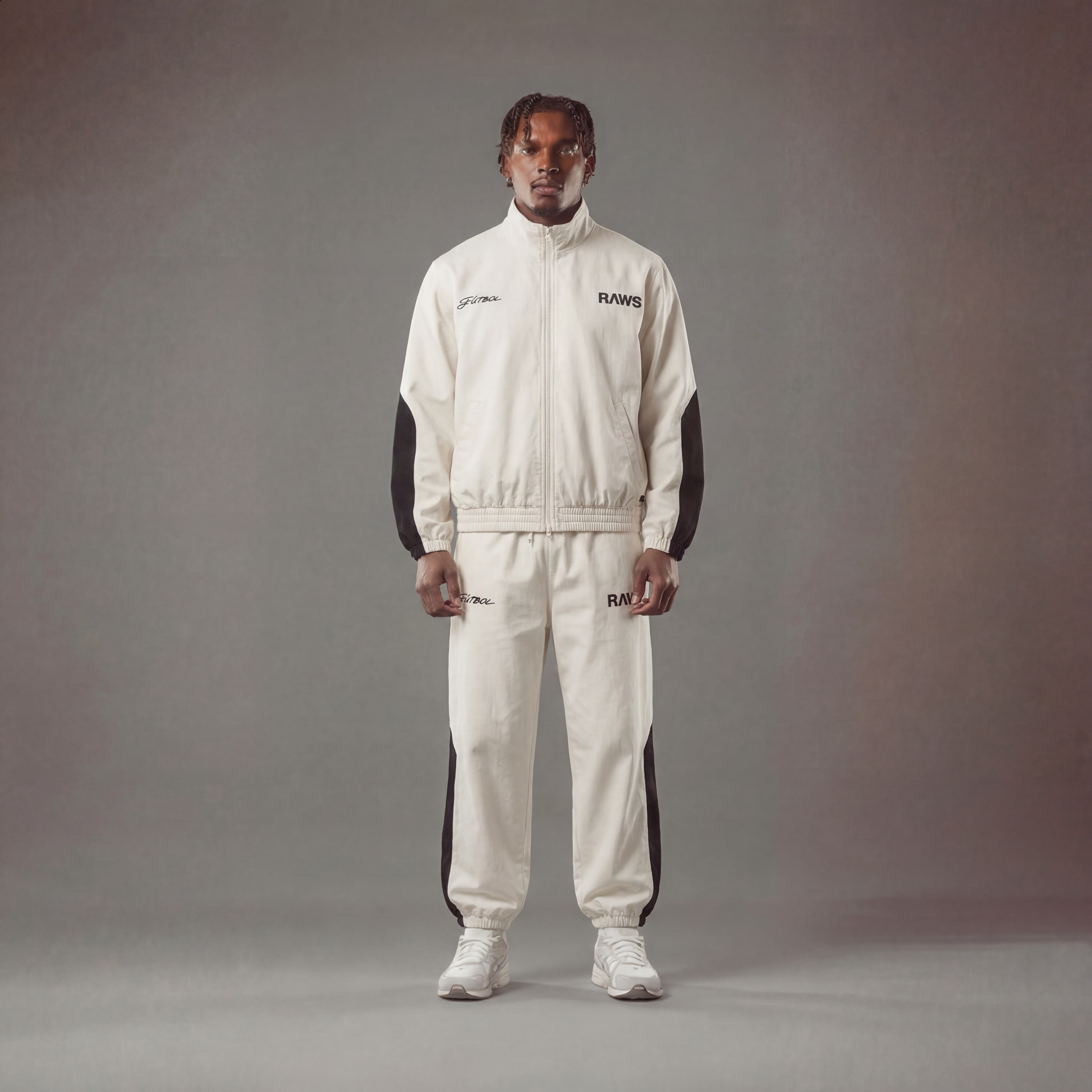 RAWS FUTBOL NYLON TRACKSUIT JACKET : CREAM