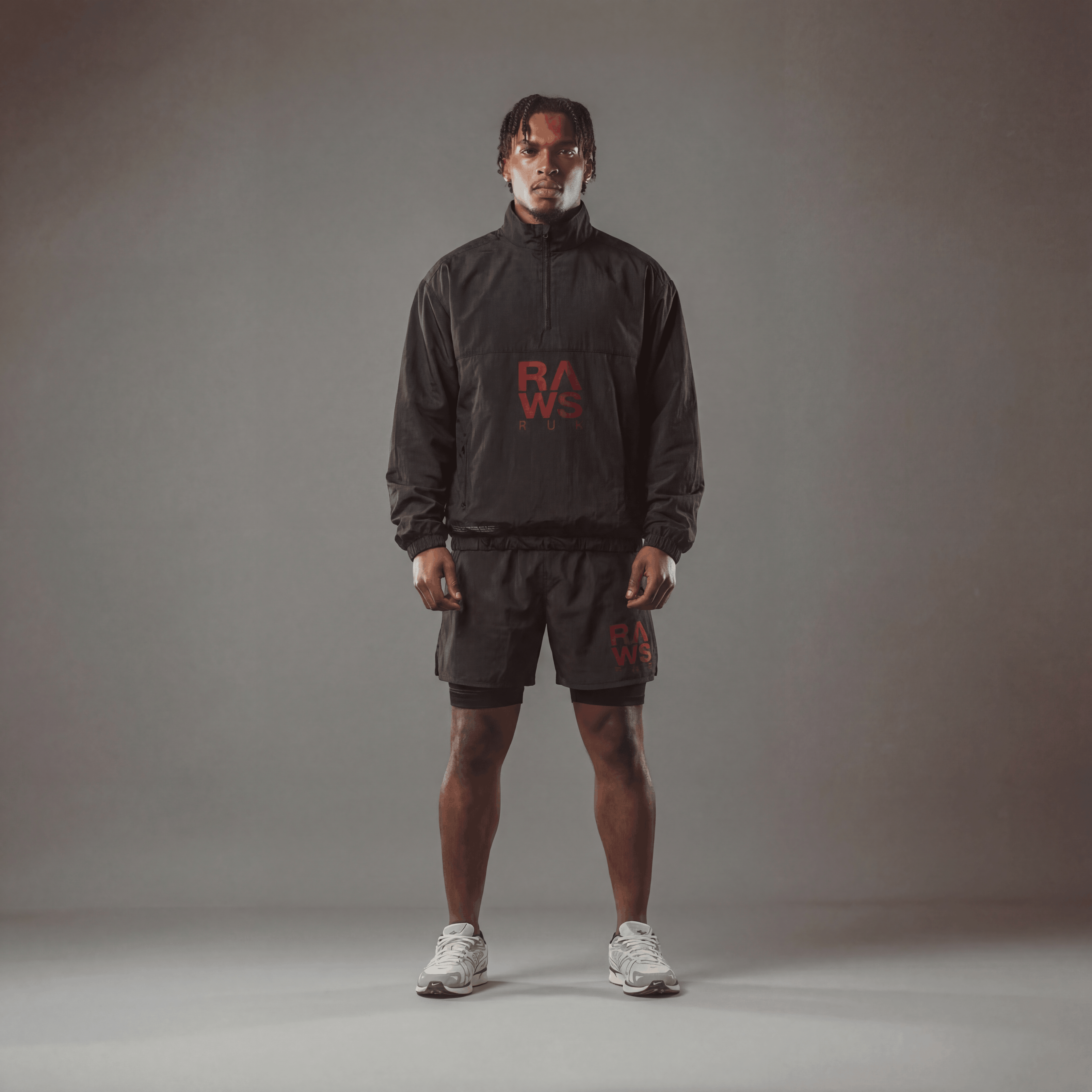 RAWS RUNNING SHELL WINDBREAKER JACKET  : BLACK / RED