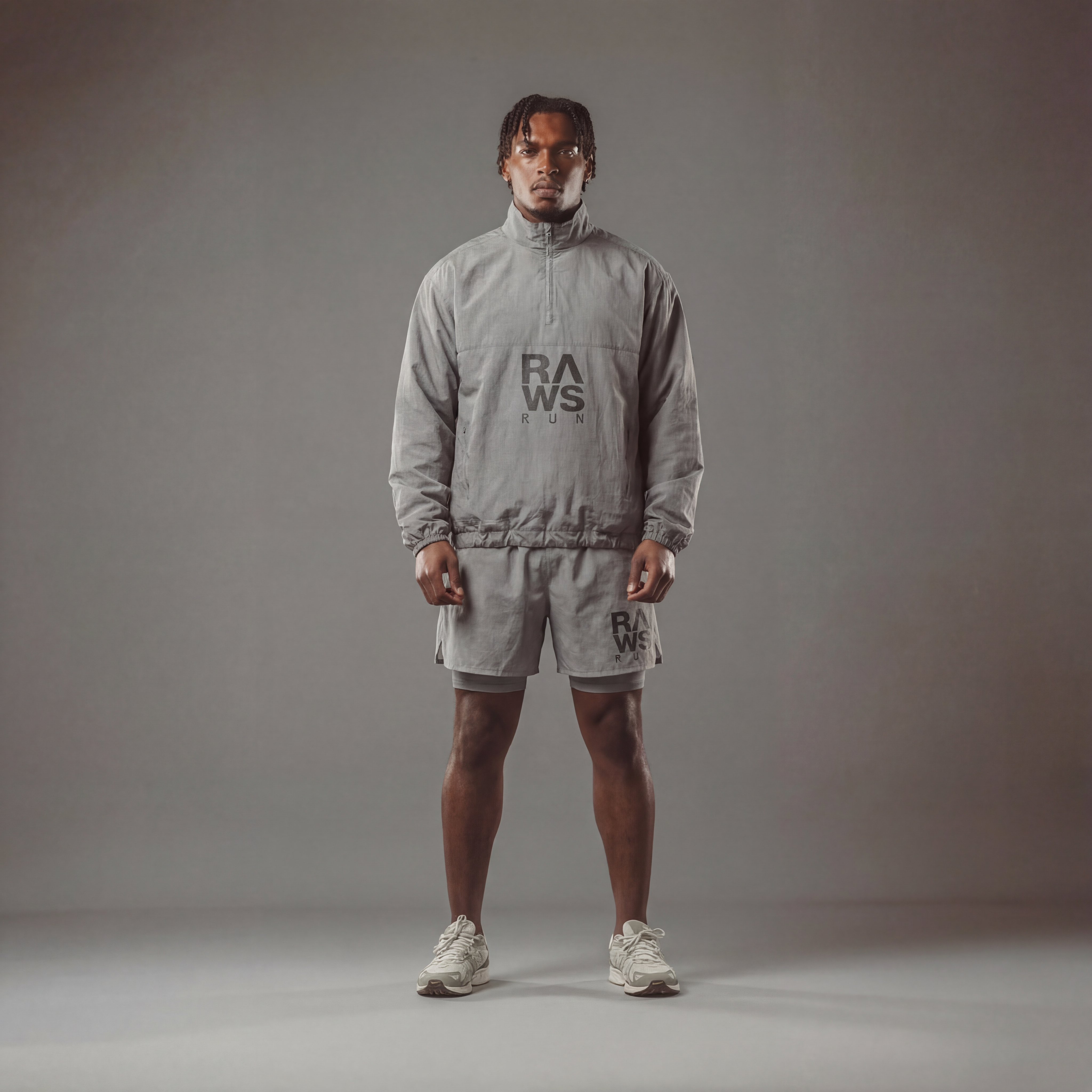 RAWS RUNNING SHELL WINDBREAKER JACKET  : GREY / SILVER