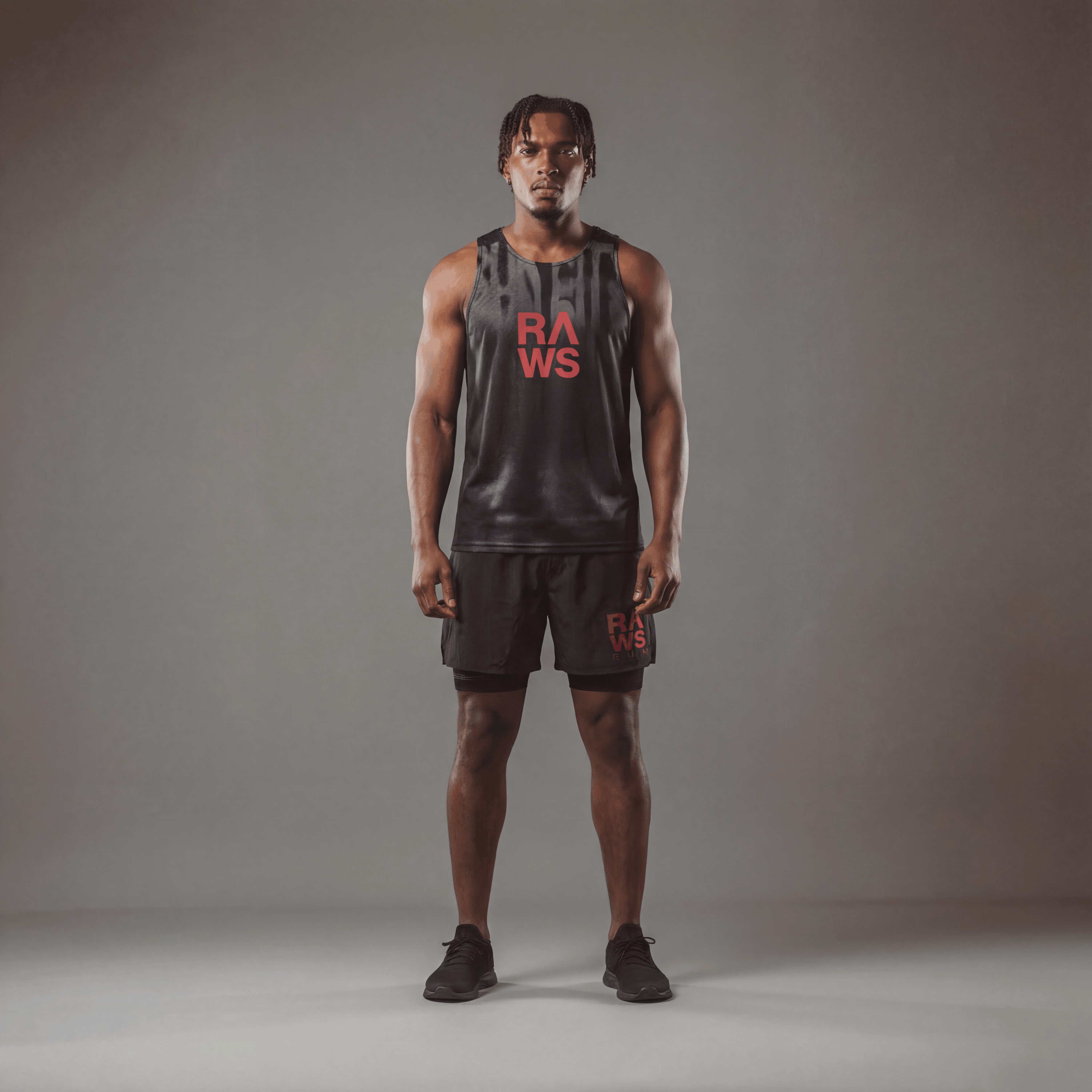 RAWS RUNNING COMPRESSION SHORTS  : BLACK / RED