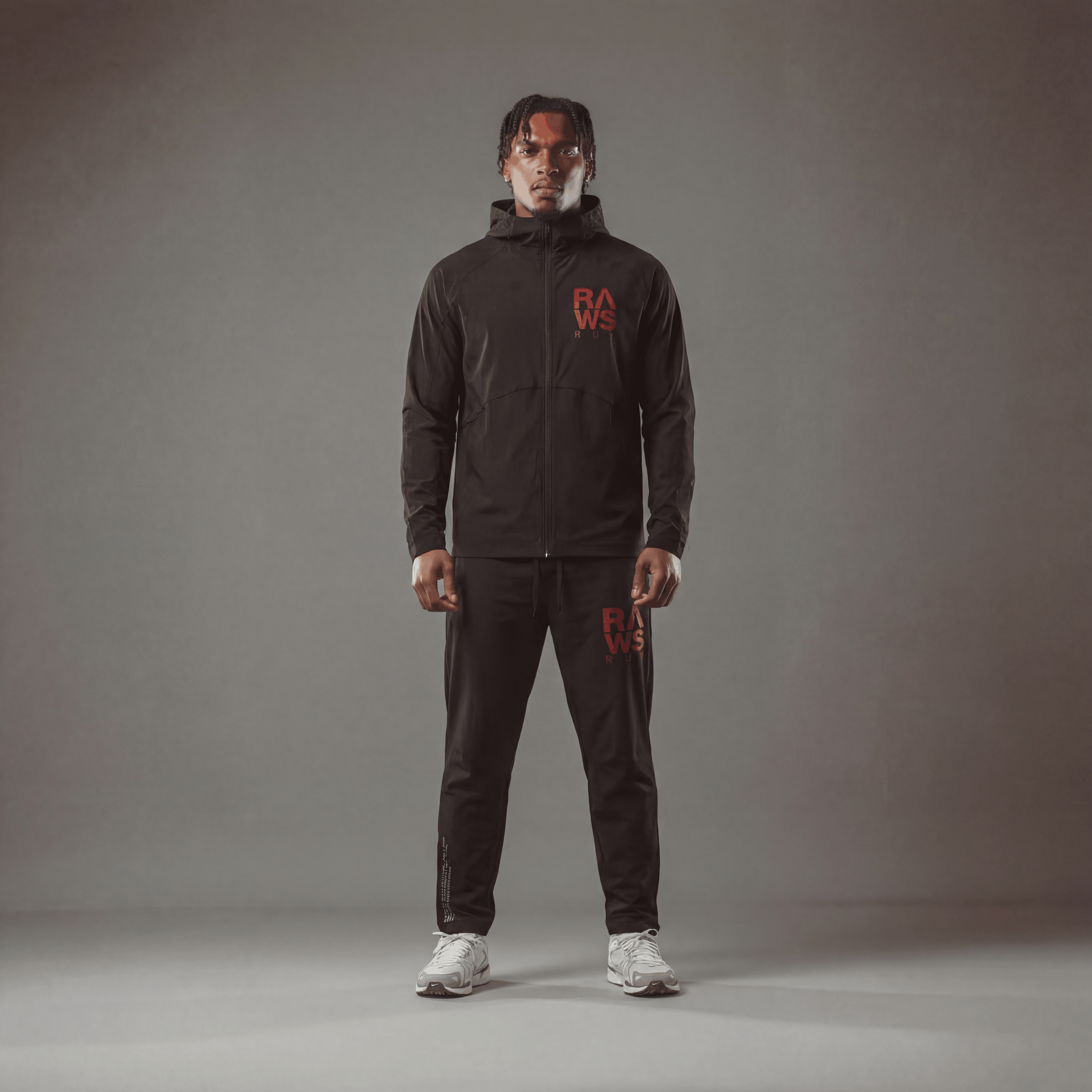 RAWS RUNNING HOODED SHELL WINDBREAKER JACKET  : BLACK / RED