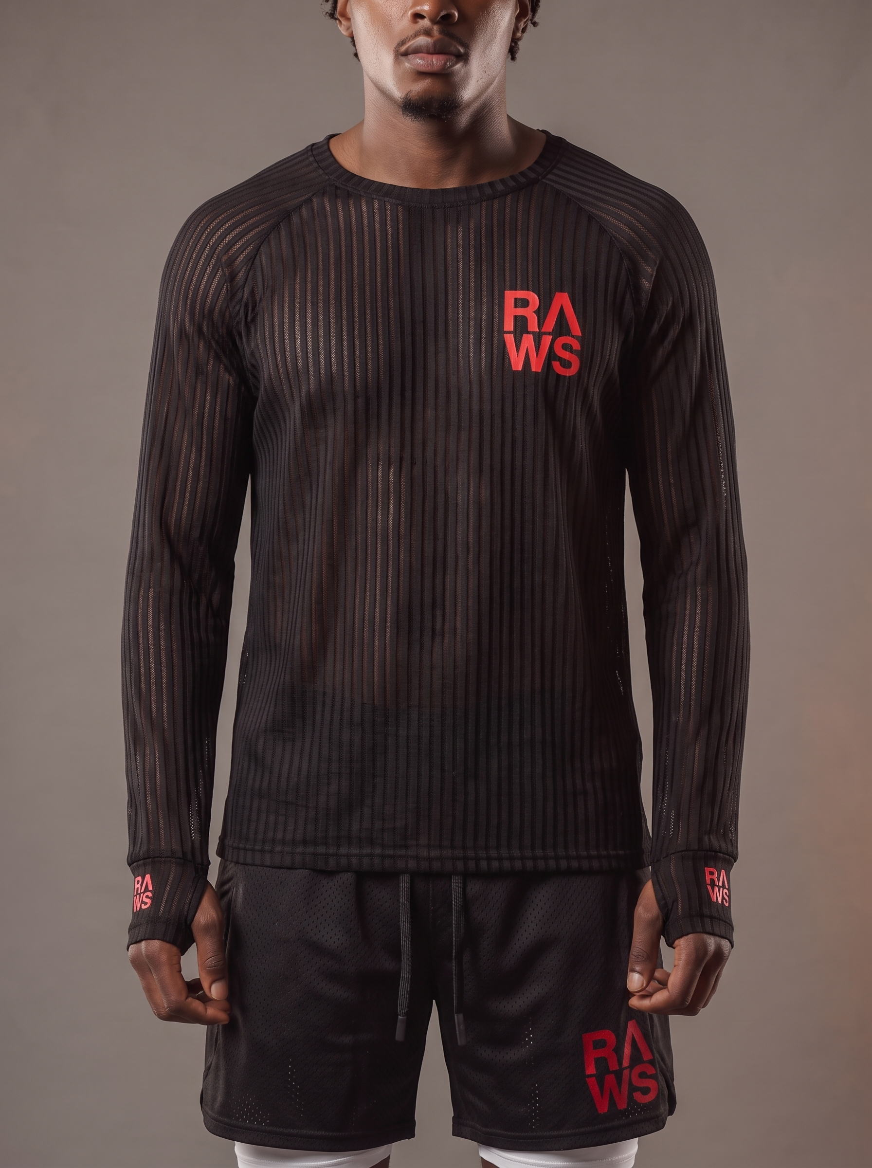 RAWS Men's Ribbed Long Sleeve - Black / Red | High Performance Training