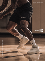 RAWS Basketball Shooting Shorts and Basketball Socks in action on court