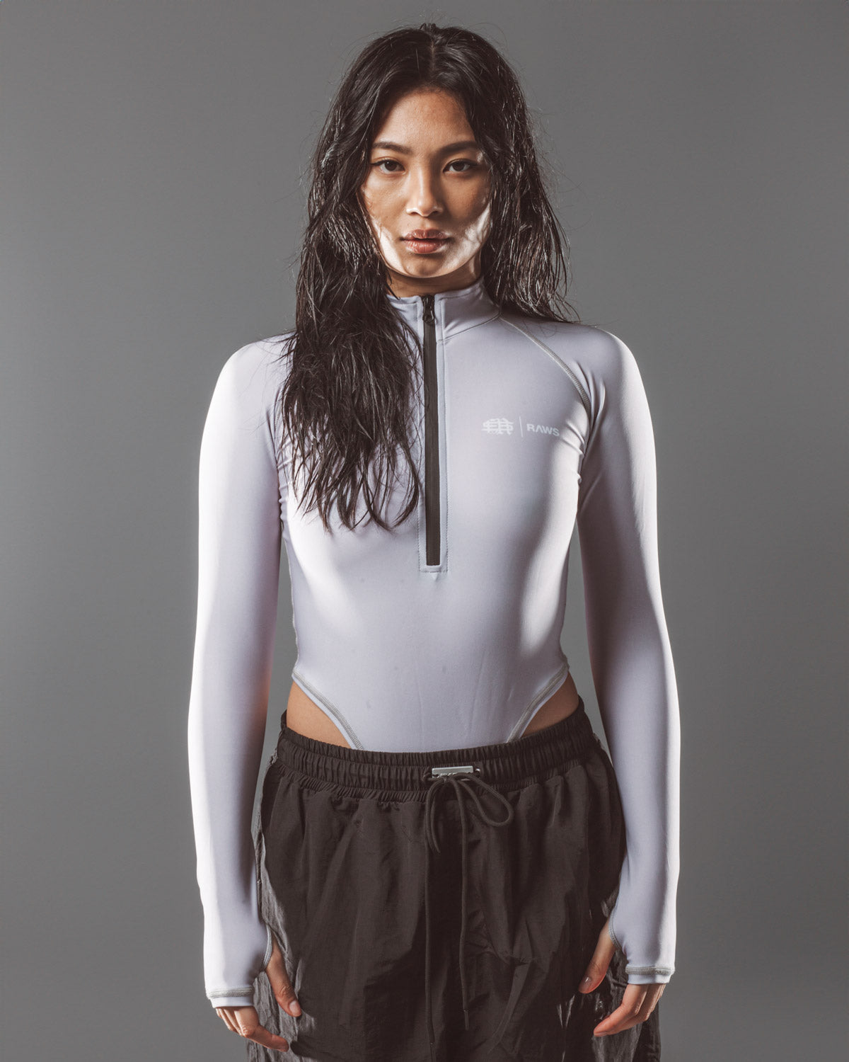 RAWS Womens Zip Bodysuit : Grey
